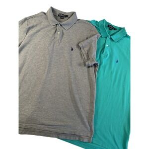 US Polo Assn. Two Short Sleeve Polo Shirts Men's Size 2XL‎ Grey And Teal